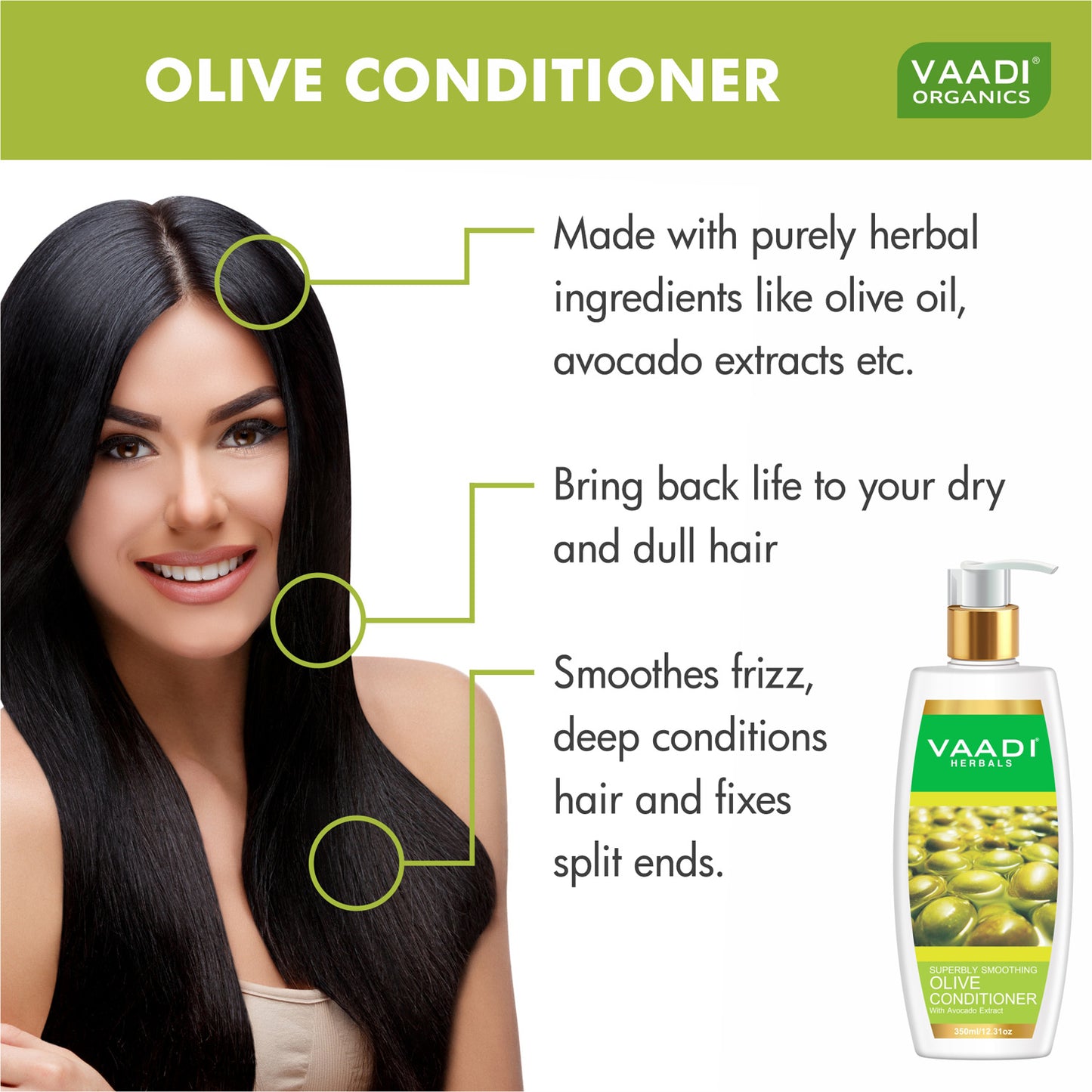 Multi Vitamin  Rich Olive Conditioner with Avocado Extract - Makes Hair Lustrous Adds Bounce to Hair (350 ml/ 12 fl oz)