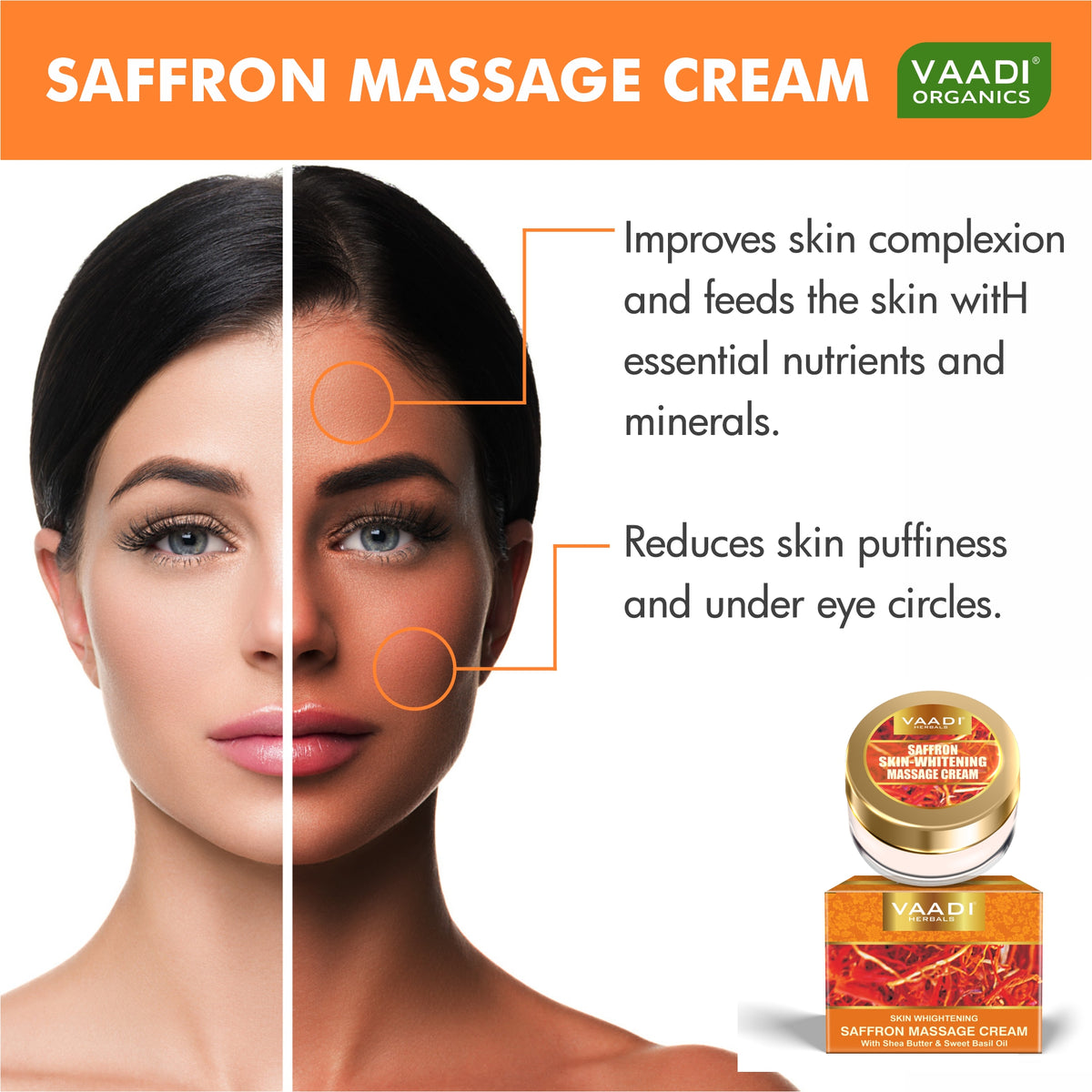 SAFFRON SKIN WHITENING MASSAGE CREAM WITH SHEA BUTTER & SWEET BASIL OIL  (25 gms/0.9 oz)