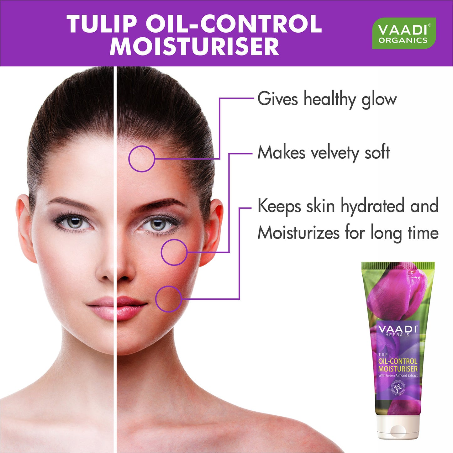 Tulip Oil Control Moisturiser with Green Almond Extract - Keeps Skin Oil Free Makes Skin Feathery Soft (60 ml/ 2.1 fl oz)