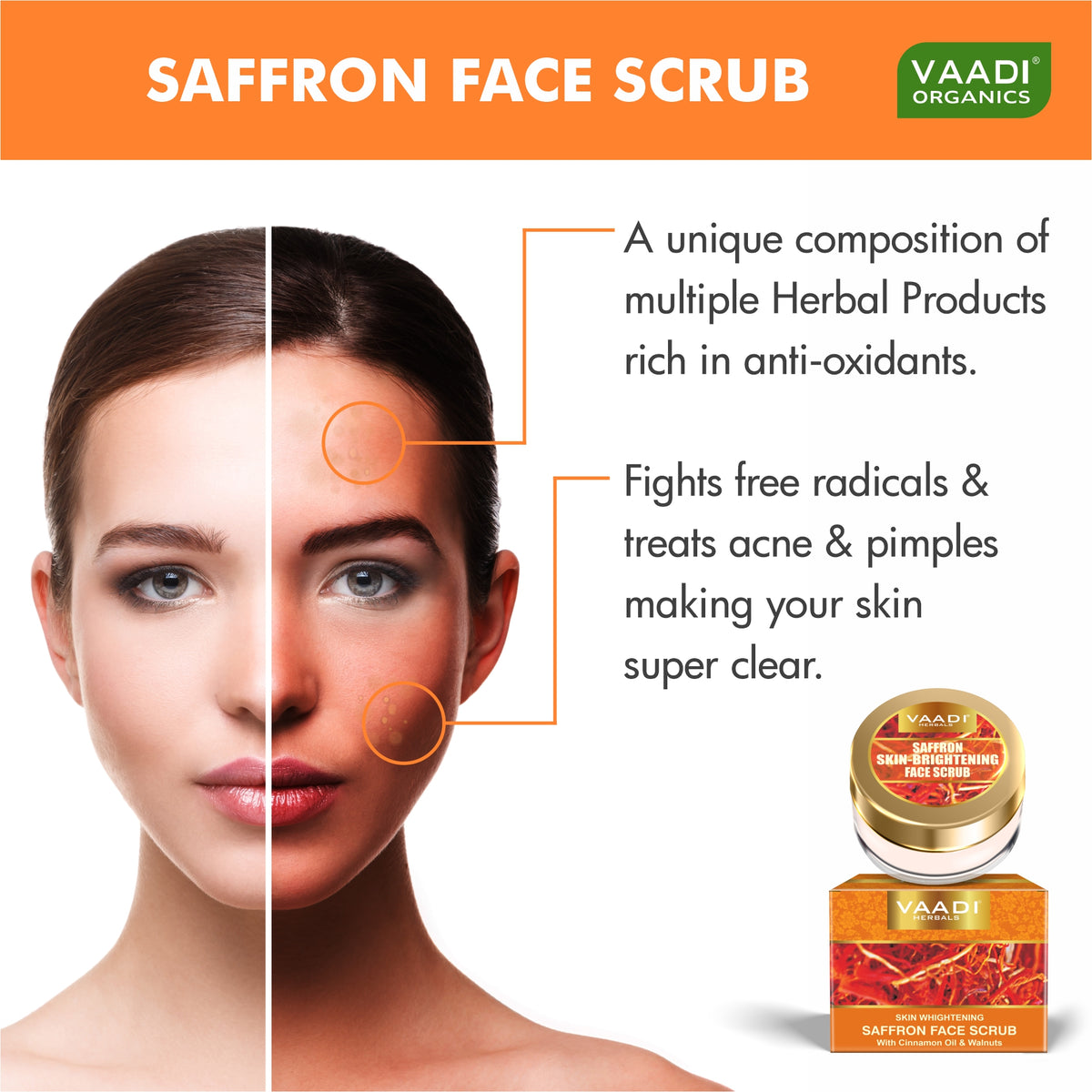 SAFFRON SKIN WHITENING FACE SCRUB WITH CINNAMON OIL & WALNUTS  (25 gms/0.9 oz)