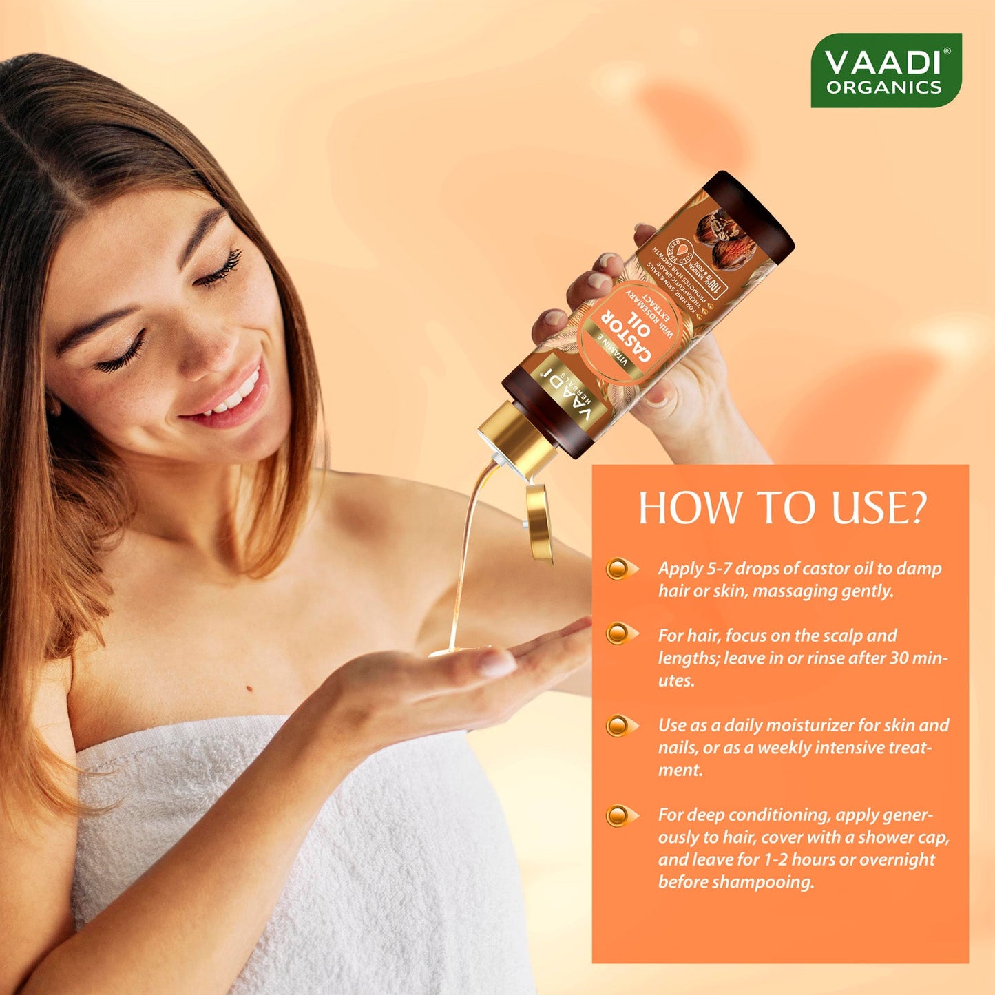 Cold Pressed Vitamin E Castor Oil with Rosemary Extract- For Hair, Skin & Nails- Promotes Hair Growth-Skin Hydrating-Strengthens Nails- Provides Shine-Reduces Hair Breakage-(120 ml / 4.05 oz)