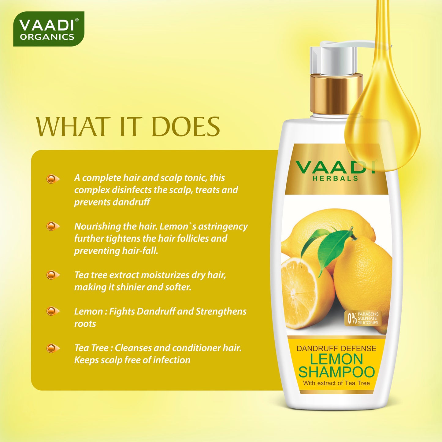 Dandruff Defense Lemon Shampoo with Tea Tree Extract - Disinfects Scalp Prevents Hairfall (350 ml/ 12 fl oz)