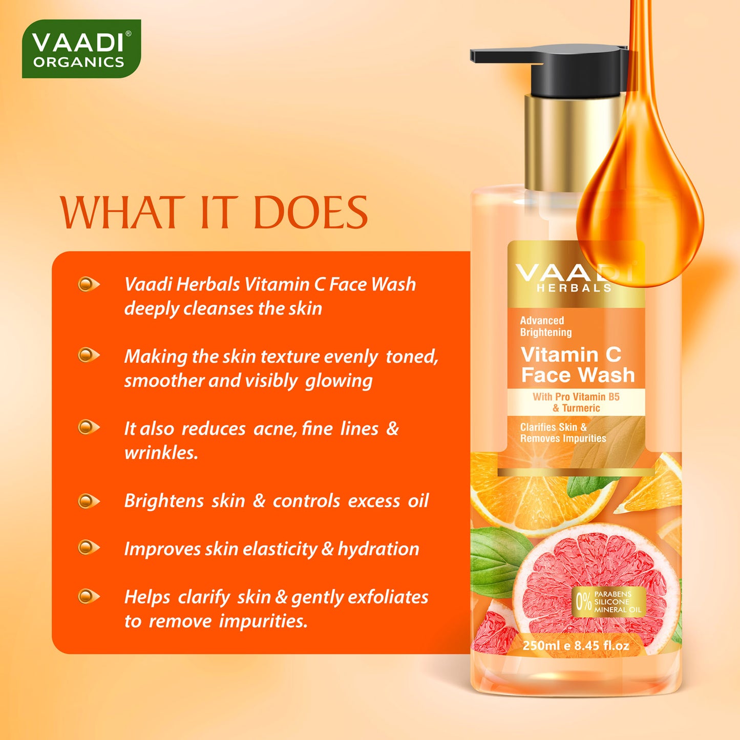 Advanced Brightening Vitamin C Face Wash With Pro Vitamin B5 & Turmeric (250 ml / 8.2 fl oz)
