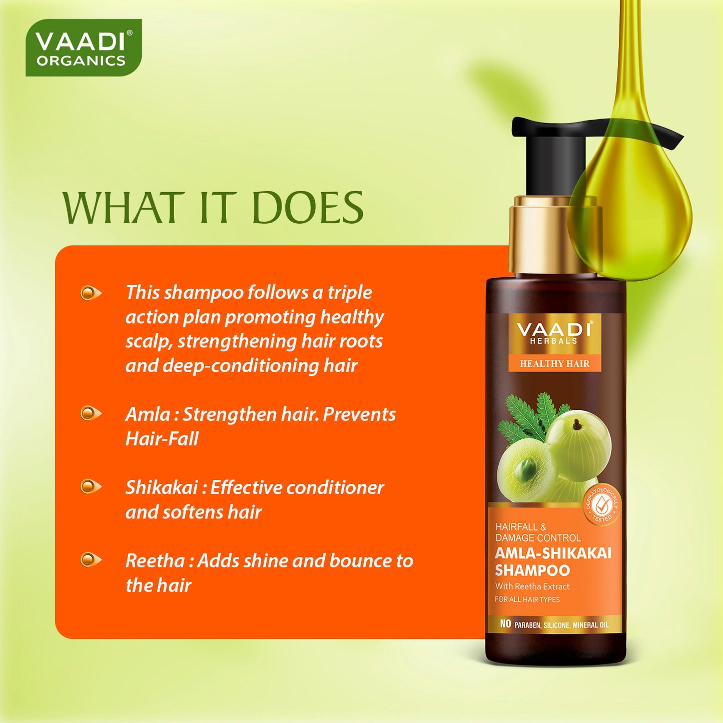 Hairfall & Damage Control  amla shikakal  Shampoo (Indian Gooseberry Extract) - Promotes Hair Growth Adds Shine to Hair (110 ml/4 fl oz)