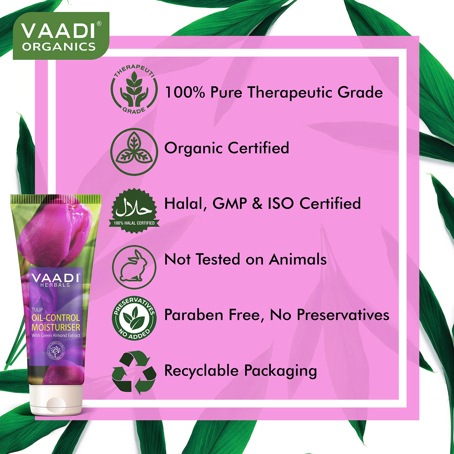 Tulip Oil Control Moisturiser with Green Almond Extract - Keeps Skin Oil Free Makes Skin Feathery Soft (60 ml/ 2.1 fl oz)