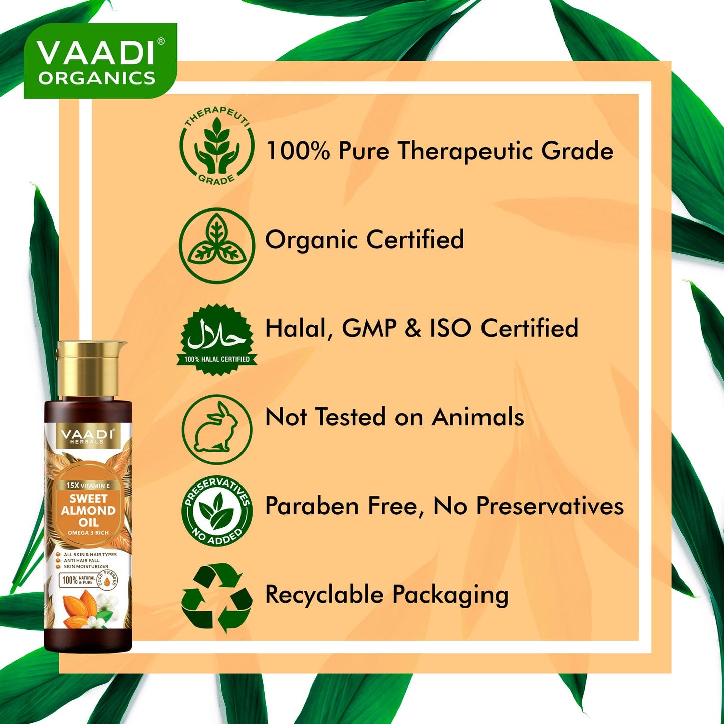 Cold-Pressed Sweet Almond Oil with Vitamin E - Anti Hair Fall - Removes Dark Circles- Skin Moisturizer-Promotes Hair Growth (120 ml / 4.05 oz)