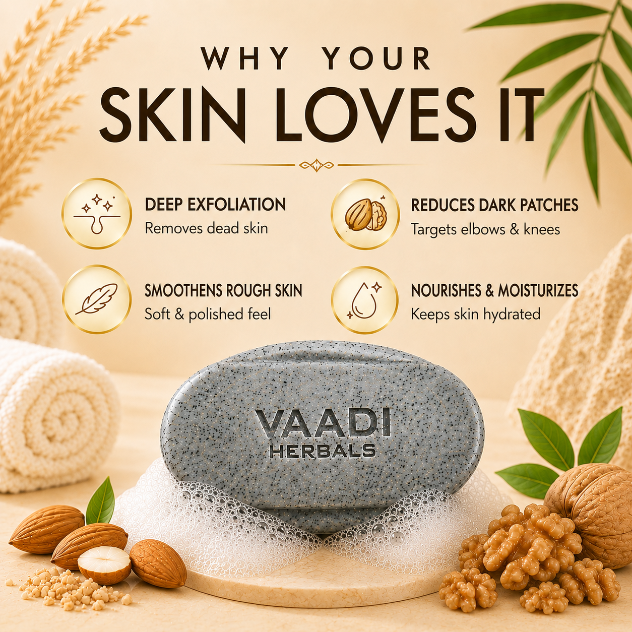 Elbow Foot Knee Scrub Soap with Almond & Walnut - Removes Dead Skin Makes Skin Soft (75 gms / 2.7 oz)