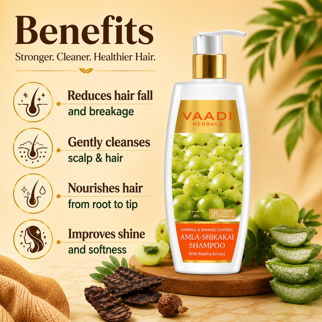 Hairfall & Damage Control amla shikakal Shampoo (Indian Gooseberry Extract) - Promotes Hair Growth Adds Shine to Hair (3 x 350 ml/12 fl oz)