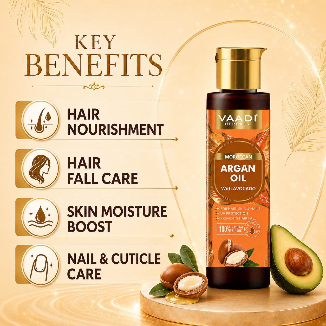 Cold Pressed Morrocon Argan Oil with Avocado- For Hair, Skin & Nails- Promotes Hair Growth- Skin Moisturisation-Healthy Nail Growth - UV Protection- (120 ml / 4.05 oz)