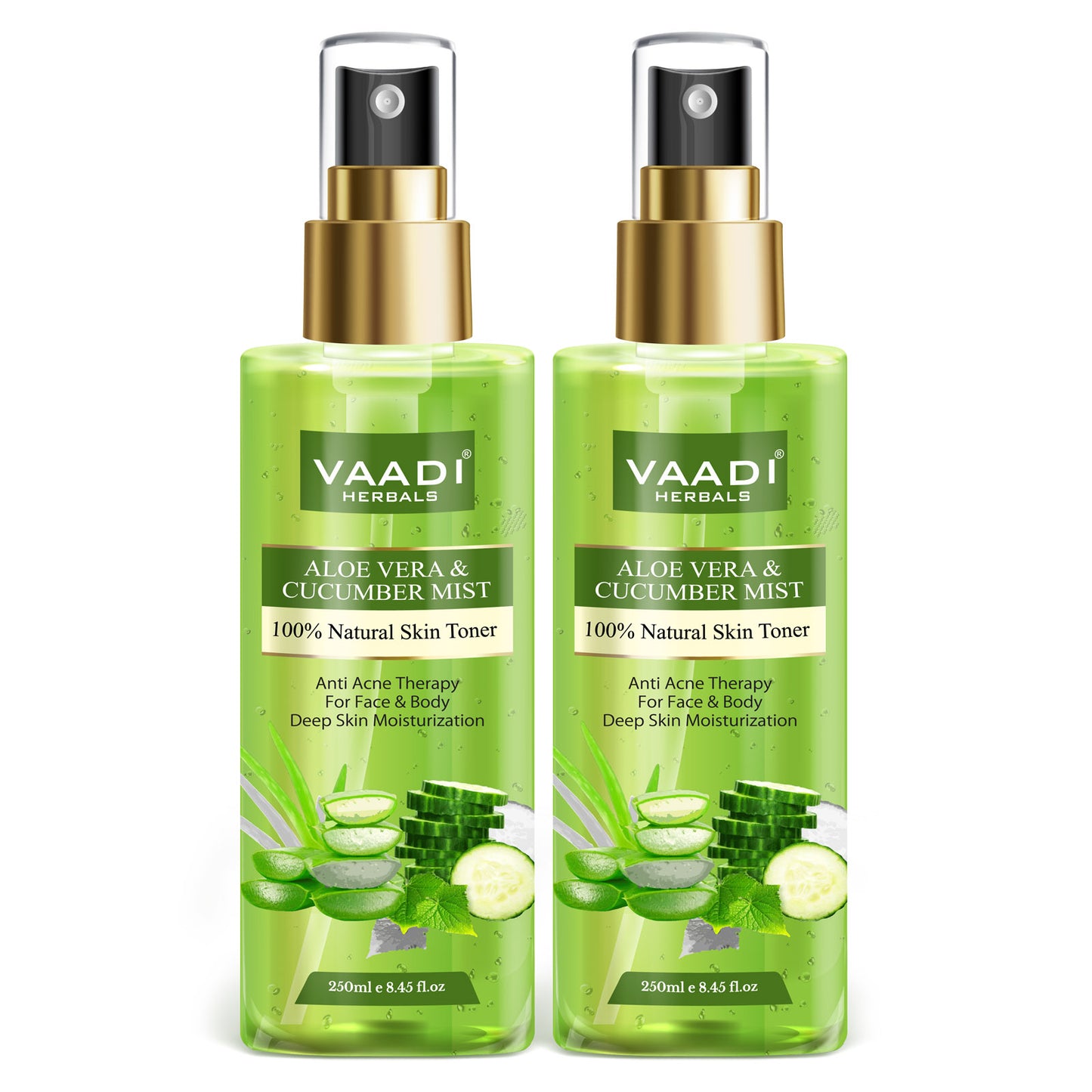 Aloe Vera & Cucumber Mist - 100% Natural Skin Toner (2 x 250 ml / 8.5 fl oz)