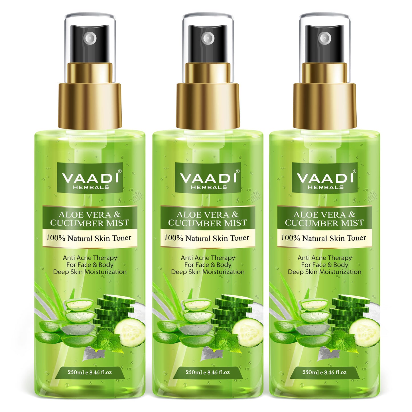 Aloe Vera & Cucumber Mist - 100% Natural Skin Toner (3 x 250 ml / 8.5 fl oz)