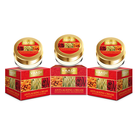 Organic Anti Ageing Cream with Almond, Wheatgerm - Boosts Collagen & Delays Wrinkles Keeps Skin Soft & Youthful (3 x 30 gms /1.1 oz)