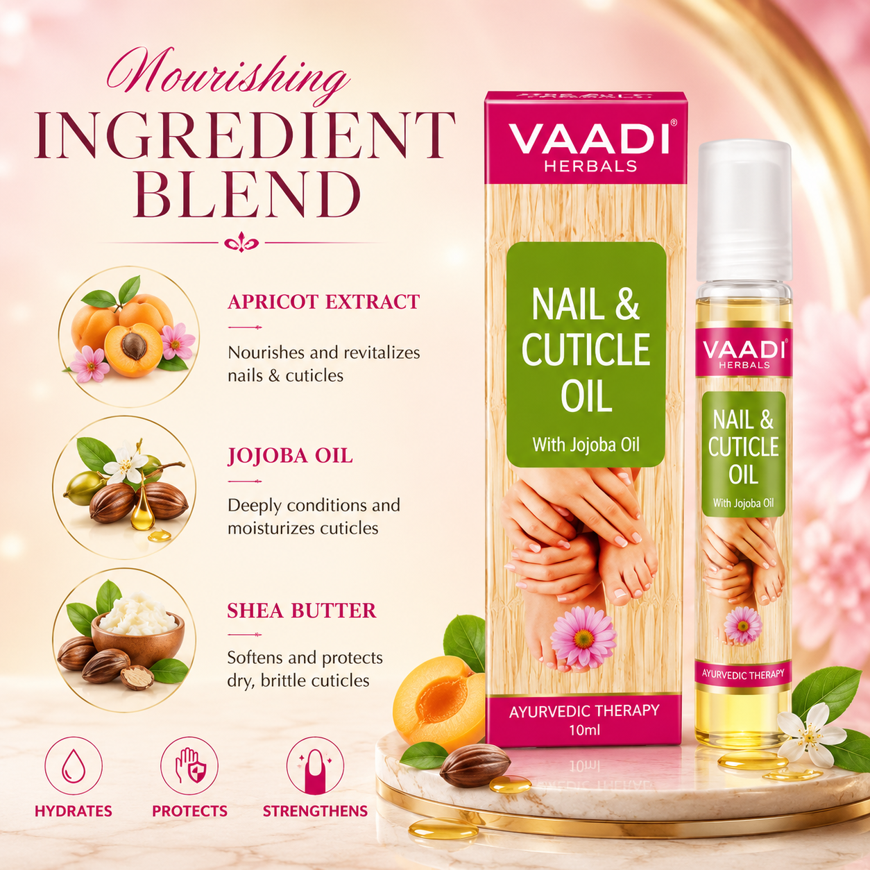 Nail & Cuticle Oil with Jojoba Oil - Heals Redness & Pain - Strengthens Thin & Brittle Nails (10 ml/ 0.4 fl oz)
