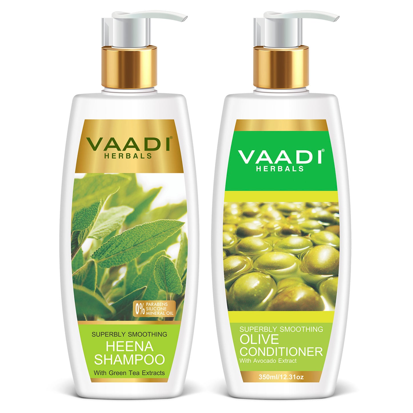Superbly Smoothing Heena Shampoo with Green Tea Extract - Multi Vitamin Rich Olive Conditioner with Avocado Extract (2 x 350 ml/ 12 fl oz)