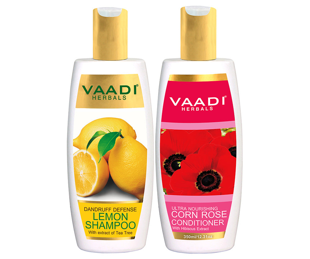 Dandruff Defense Organic Lemon Shampoo with Tea Tree Extract - Ultra Nutrient Rich Corn Rose Conditioner (2 x 350 ml/12 fl oz)