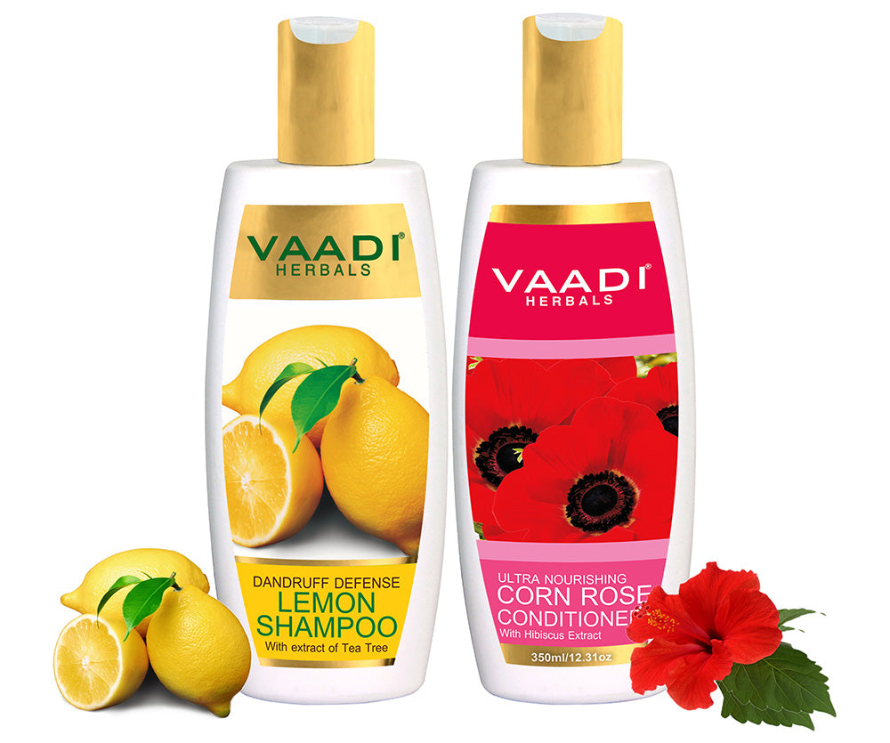 Dandruff Defense Organic Lemon Shampoo with Tea Tree Extract - Ultra Nutrient Rich Corn Rose Conditioner (2 x 350 ml/12 fl oz)