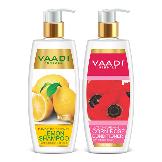 Dandruff Defense Lemon Shampoo with Tea Tree Extract - Ultra Nutrient Rich Corn Rose Conditioner (2 x 350 ml/12 fl oz)