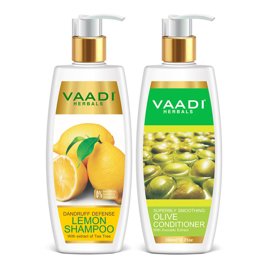 Dandruff Defense Lemon Shampoo with Tea Tree Extract - Multi Vitamin Rich Olive Conditioner with Avocado Extract (2 x 350 ml/ 12 fl oz)
