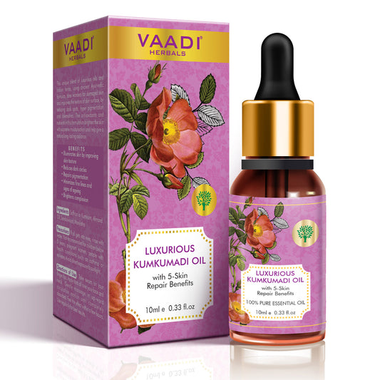 Luxurious Kumkumadi Oil (Pure Mix of Saffron, Sandalwood, Manjistha & Almond Oil) - Reduces Dark Circles, Pigmentation & Brightens Complexion (10 ml/ 0.33 oz)