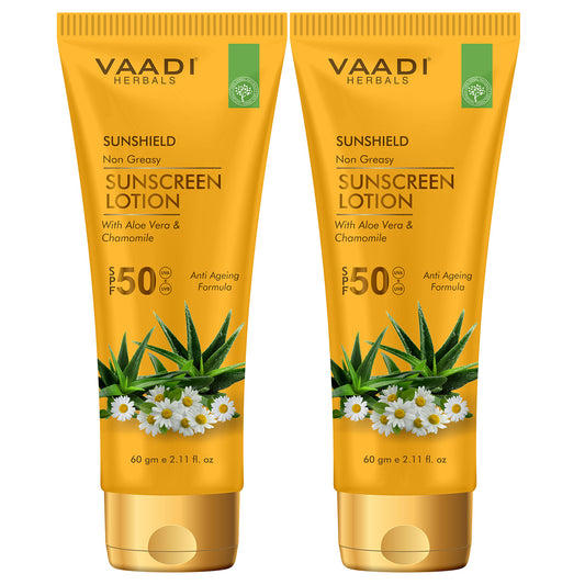 Sunscreen Lotion SPF-50 - Travel Size Pack - Easy to Carry - Portable protection - Space - saving - Mini Suncare (2 x 60 ml / 2.1 fl oz)