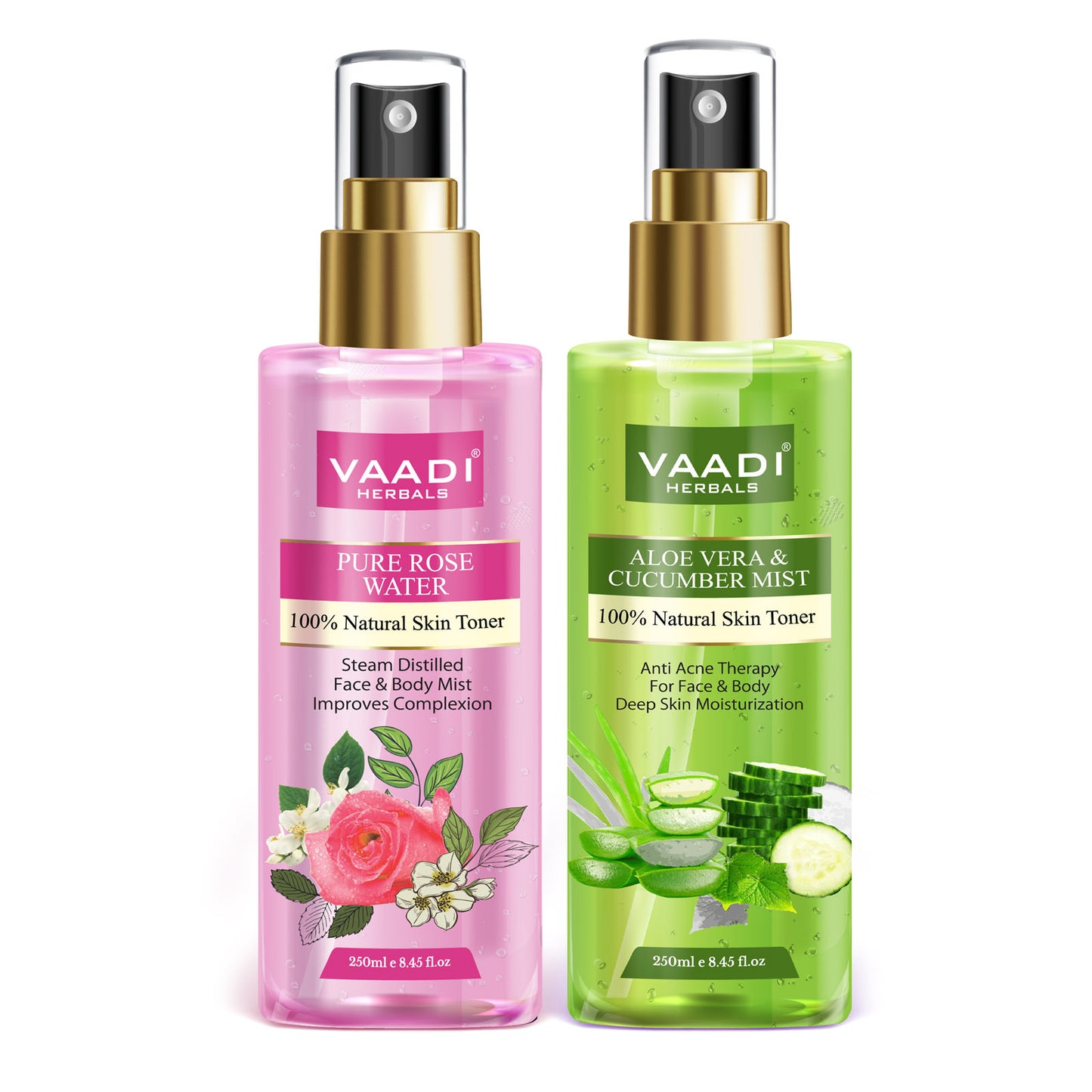 Rose Water & Aloe Vera Cucumber Mist - 100% Natural & Pure (250 ml x 2)