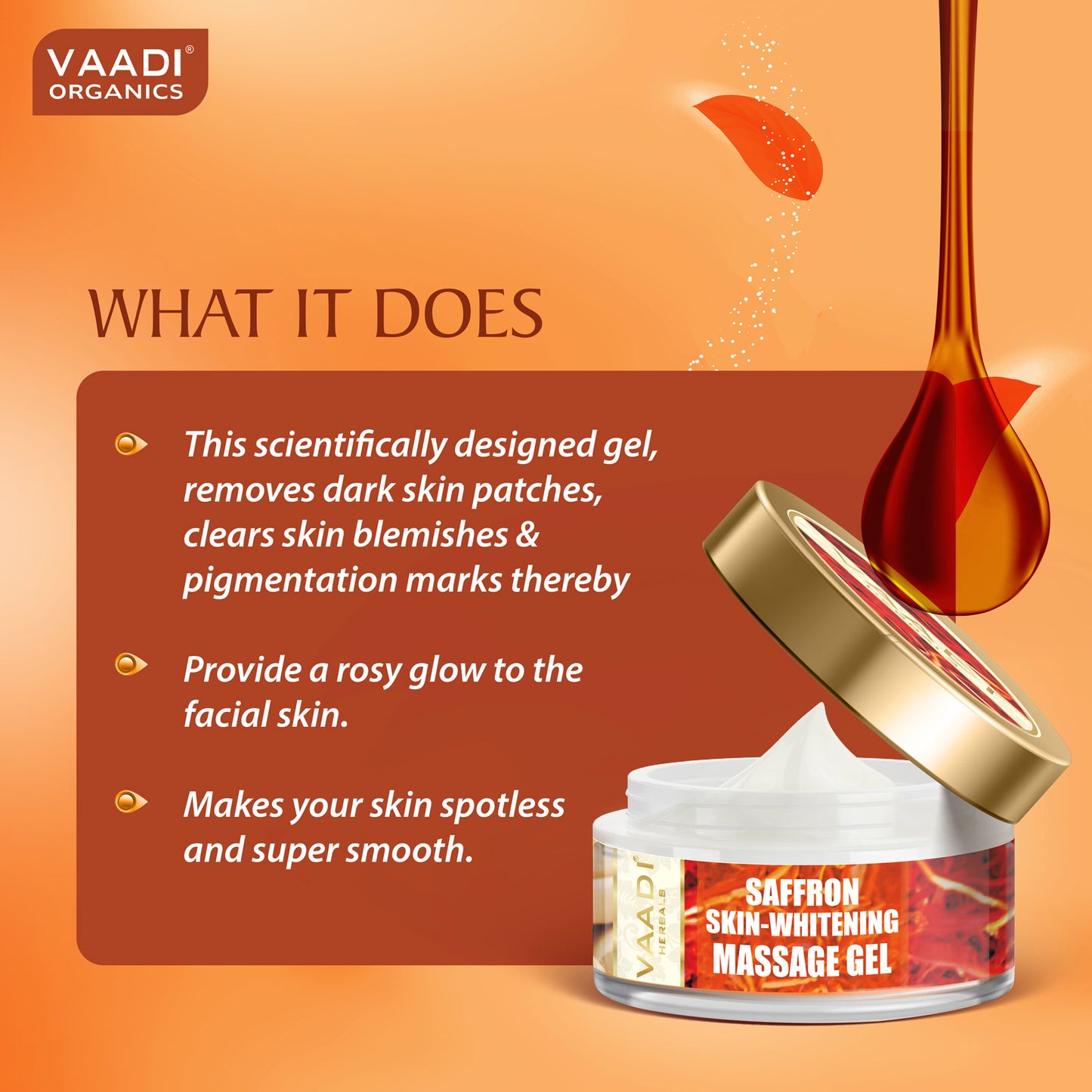 Skin Whitening Saffron Massage Gel with Basil Oil & Shea Butter - Improves Complexion Reduces Puffiness ( 50 gms/2 oz)