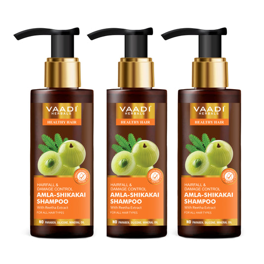 Hairfall & Damage Control amla shikakal Shampoo (Indian Gooseberry Extract) - Promotes Hair Growth Adds Shine to Hair (3 x 110 ml/4 fl oz)