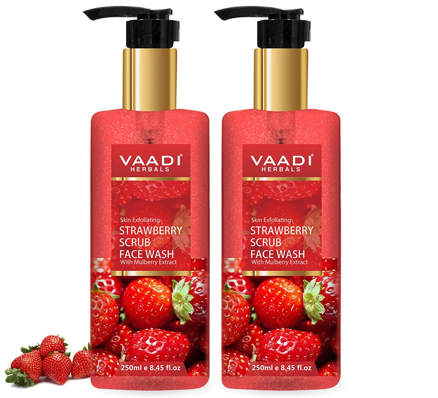 Skin Exfoliating Organic Strawberry Scrub Face Wash with Mulberry Extract  Removes Dead Skin Deeply Nourishes Skin  (2 x 250 ml / 8.5 fl oz )