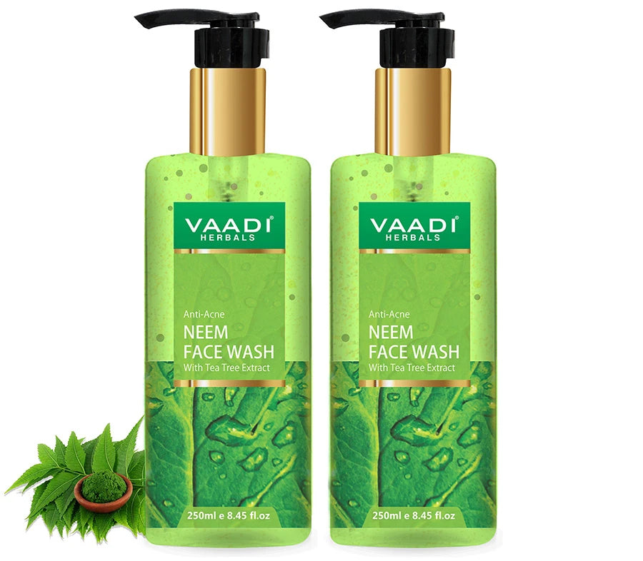 Anti Acne Organic Neem Face Wash with Tea Tree Extract  Controls Acne Heals Skin (2 x 250 ml / 8.5 fl oz )