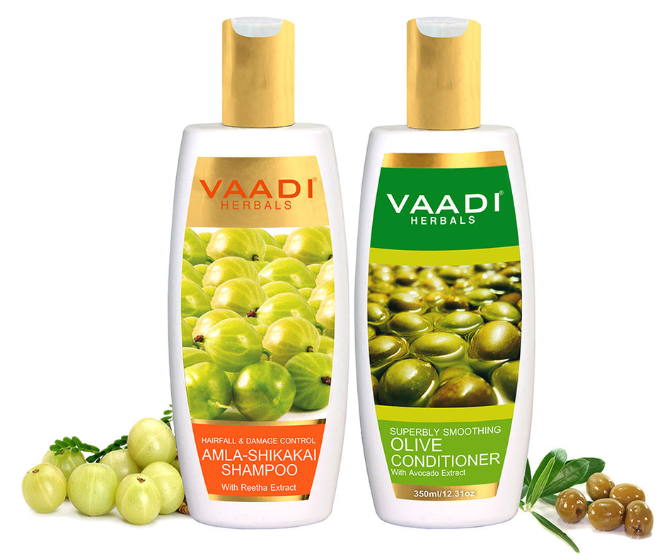 Hair Regrowth Combo : Amla Shikakai Organic Shampoo With Olive Conditioner (350 ml each)