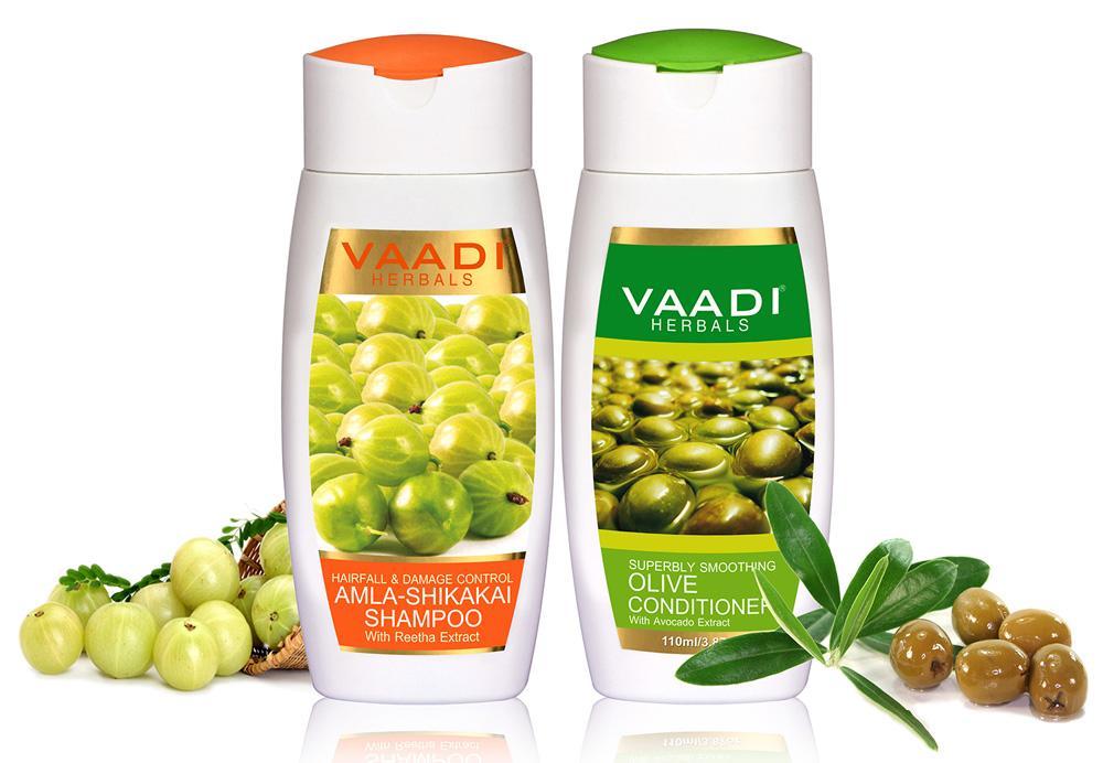 Hairfall & Damage Control  amla shikakal  Organic Shampoo (Indian Gooseberry Extract)  Multi Vitamin Rich Olive Conditioner with Avocado Extract (2 x 110 ml/ 4 fl oz)
