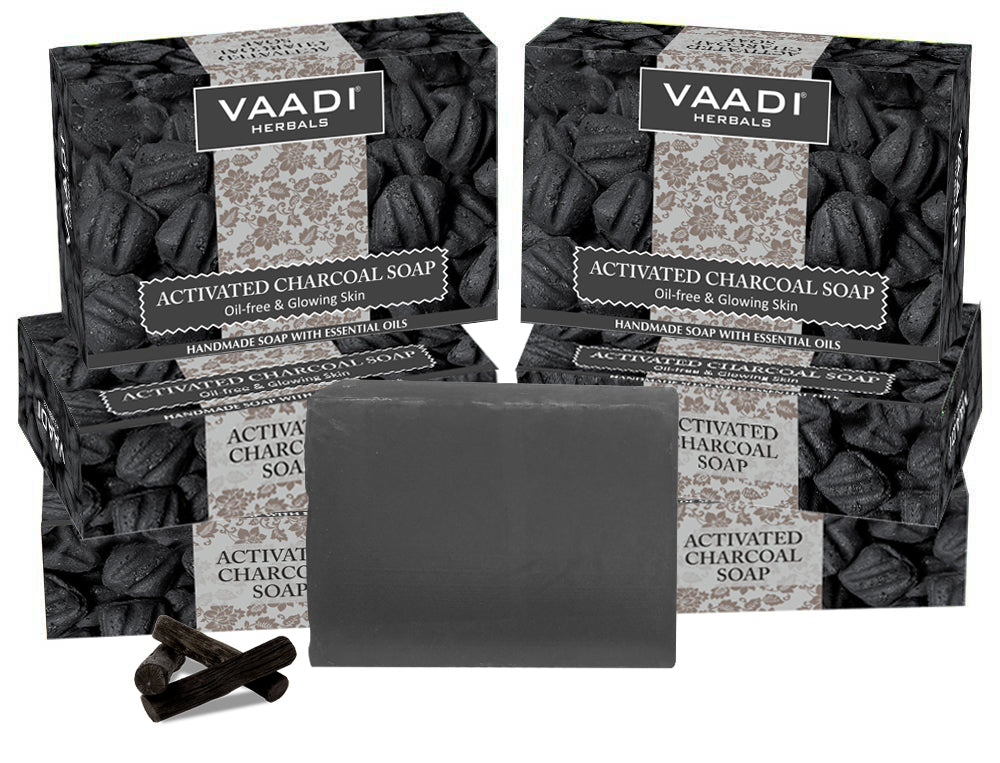 Pack of 6 Activated Charcoal Soap  Detoxifies Skin  Brighten The Skin Tone (6 X 75 gms / 2.7 oz)