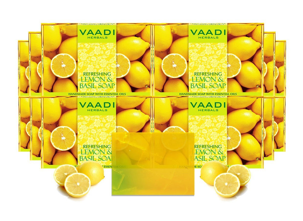 Refreshing Organic Lemon & Basil Soap  Tones & Brightens Skin  Detoxifies Skin Deep (12 x 75 gms / 2.7 oz)