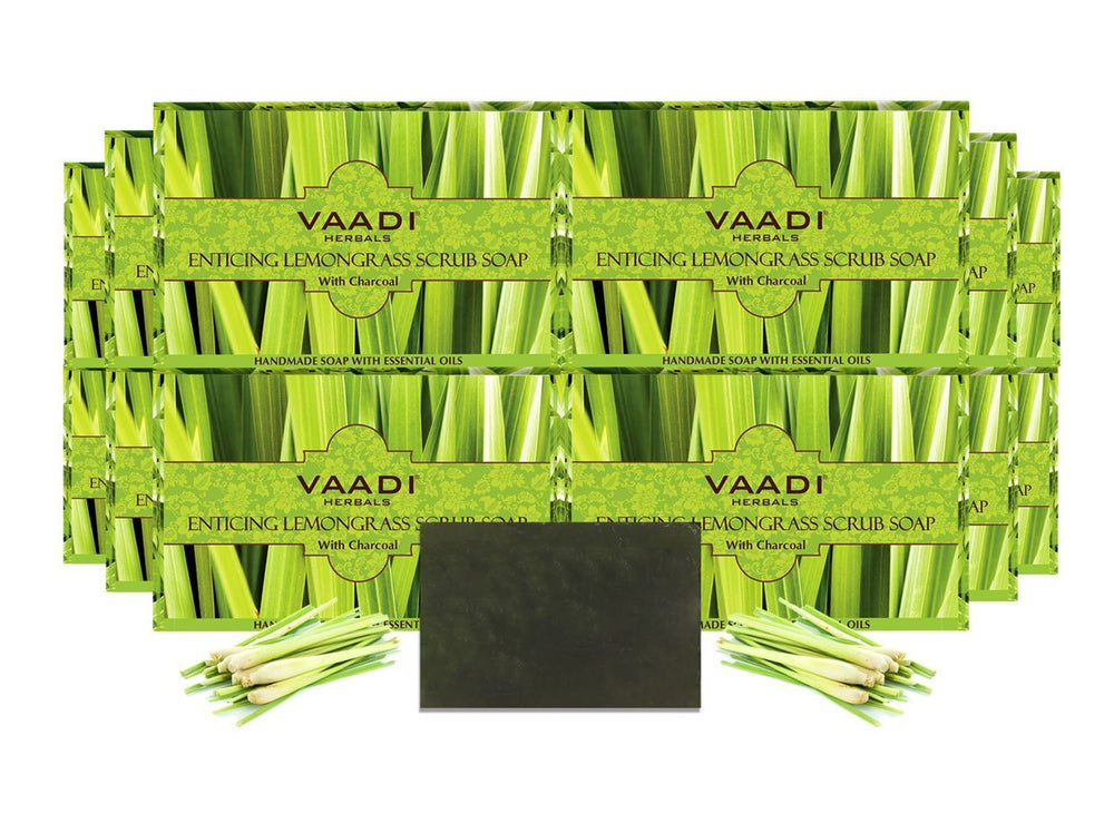 Enticing Organic Lemongrass Soap with Charcoal  Exfoliates & Polishes Skin  Makes Skin Smooth (12 x 75 gms / 2.7 oz)