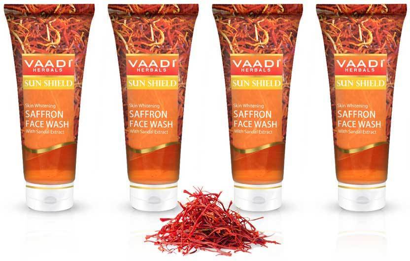 Skin Whitening Organic Saffron Face Wash with Sandalwood  Protects Skin from Sun  Lightens Pigmentation (4 x 60 ml/2.1 fl oz)