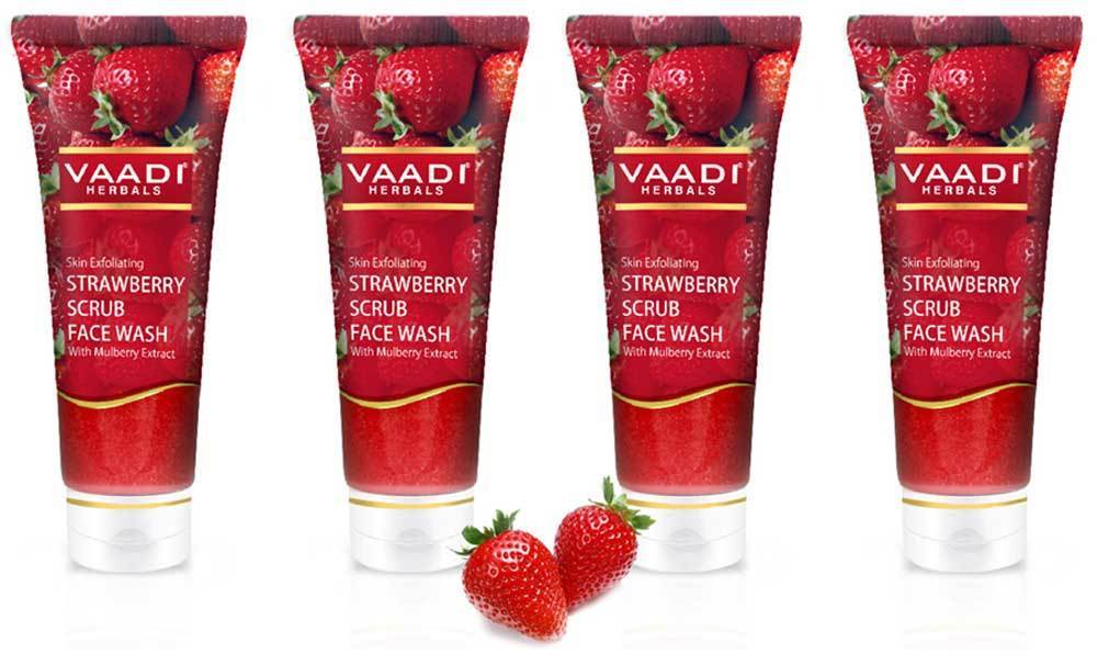 Skin Exfoliating Organic Strawberry Scrub Face Wash with Mulberry Extract  Removes Dead Skin Deeply Nourishes Skin ( 4 x 60ml/ 21.1 fl oz)
