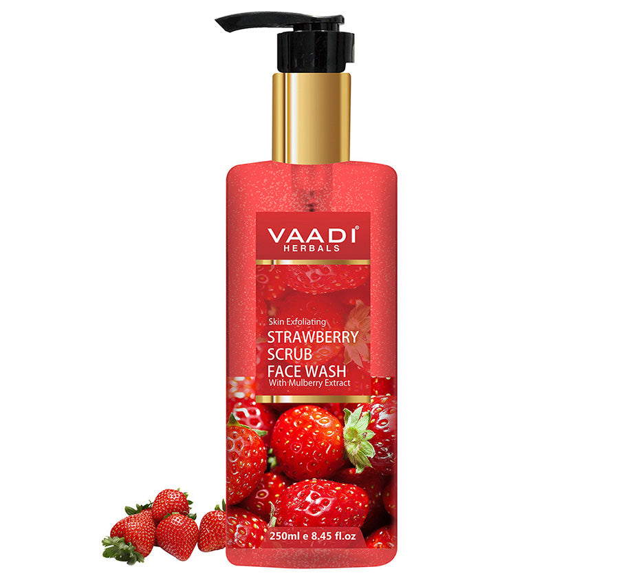 Skin Exfoliating Organic Strawberry Scrub Face Wash with Mulberry Extract  Removes Dead Skin Deeply Nourishes Skin  (250 ml / 8.5 fl oz )
