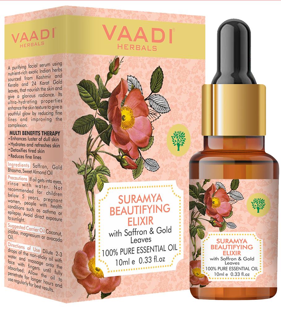 Organic Suramya Beautifying Elixr (Pure Mix of Saffron, 24k Gold Leaves & Sweet Almond Oil) 