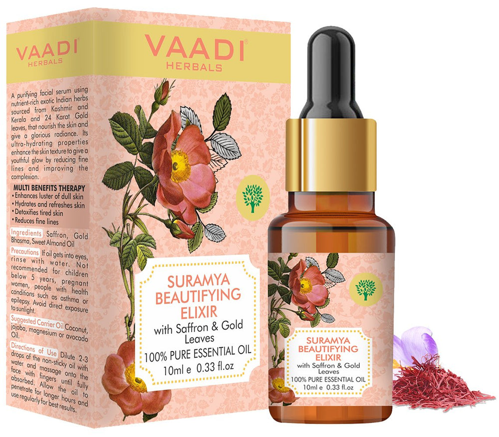 Organic Suramya Beautifying Elixr (Pure Mix of Saffron, 24k Gold Leaves & Sweet Almond Oil) 