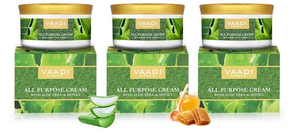 Organic All Purpose Cream with Aloe Vera, Honey & Manjistha  Lightens Pigmentation  Improves Complexion (3 x 150 gms/ 5.3 oz)