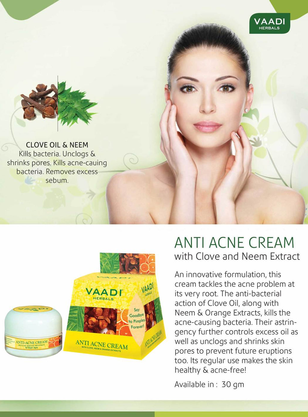 Organic Anti Acne Cream with Clove Oil & Neem Extract 
