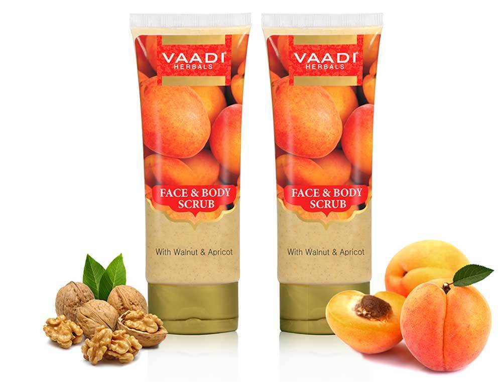 Organic Face & Body Scrub with Walnut & Apricot  Exfoliates & Unclogs Pores  Keeps Skin Youthful ( 2 x 110 gms / 4 oz)