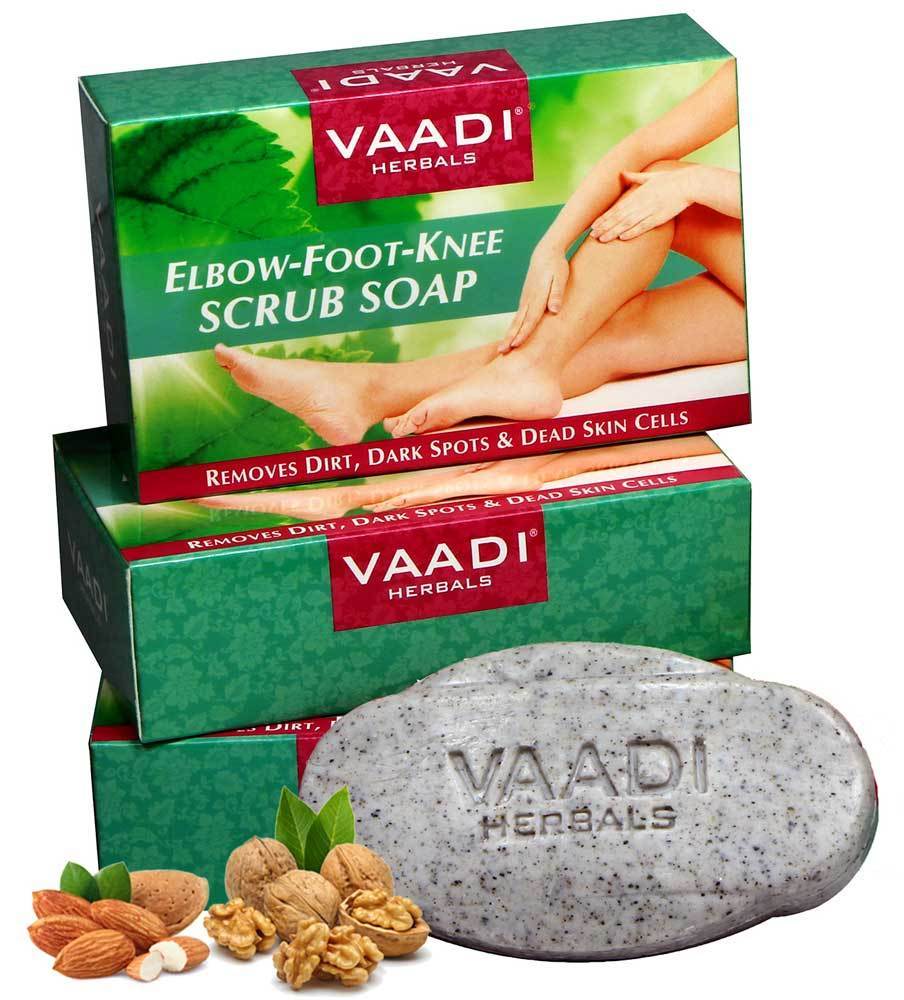 Organic Elbow Foot Knee Scrub Soap with Almond & Walnut  Removes Dead Skin  Makes Skin Soft (3 x 75 gms / 2.7 oz)