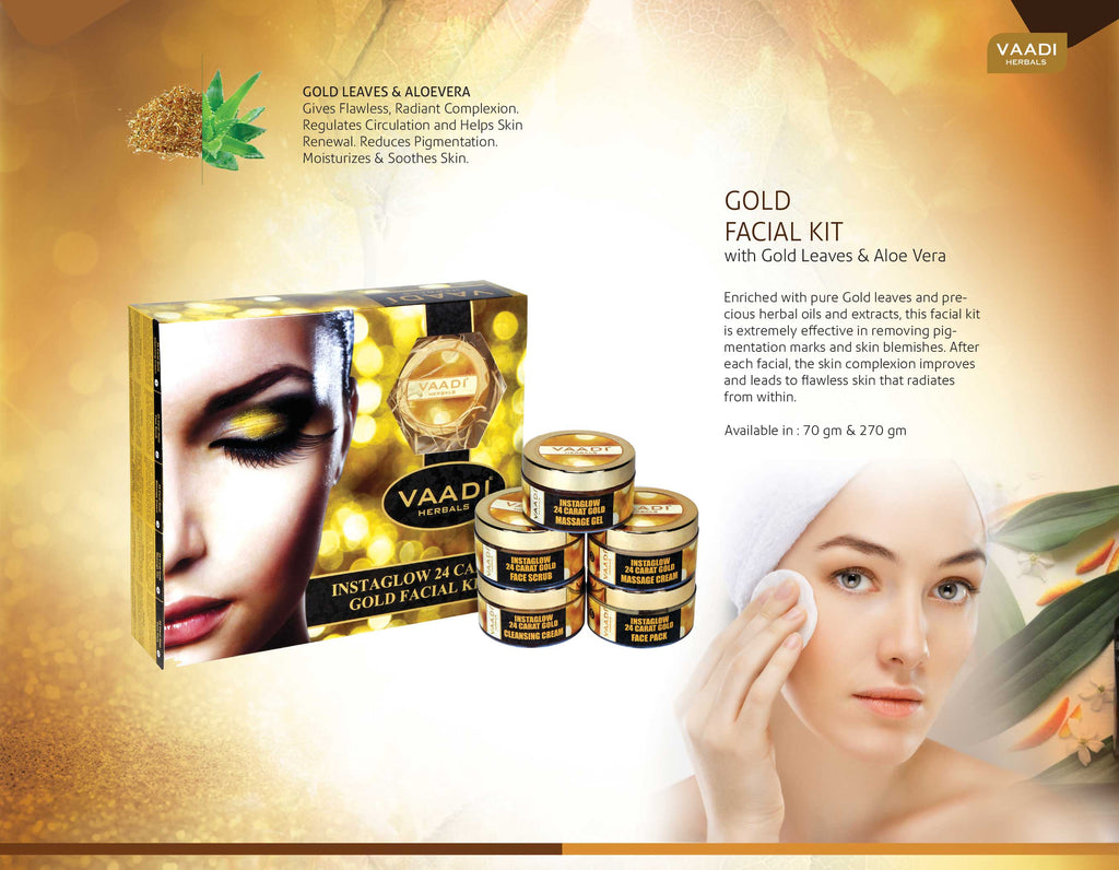 Organic 24 Carat Gold Facial Kit with Gold Leaves, Marigold & Wheatgerm Oil, Lemon Peel 