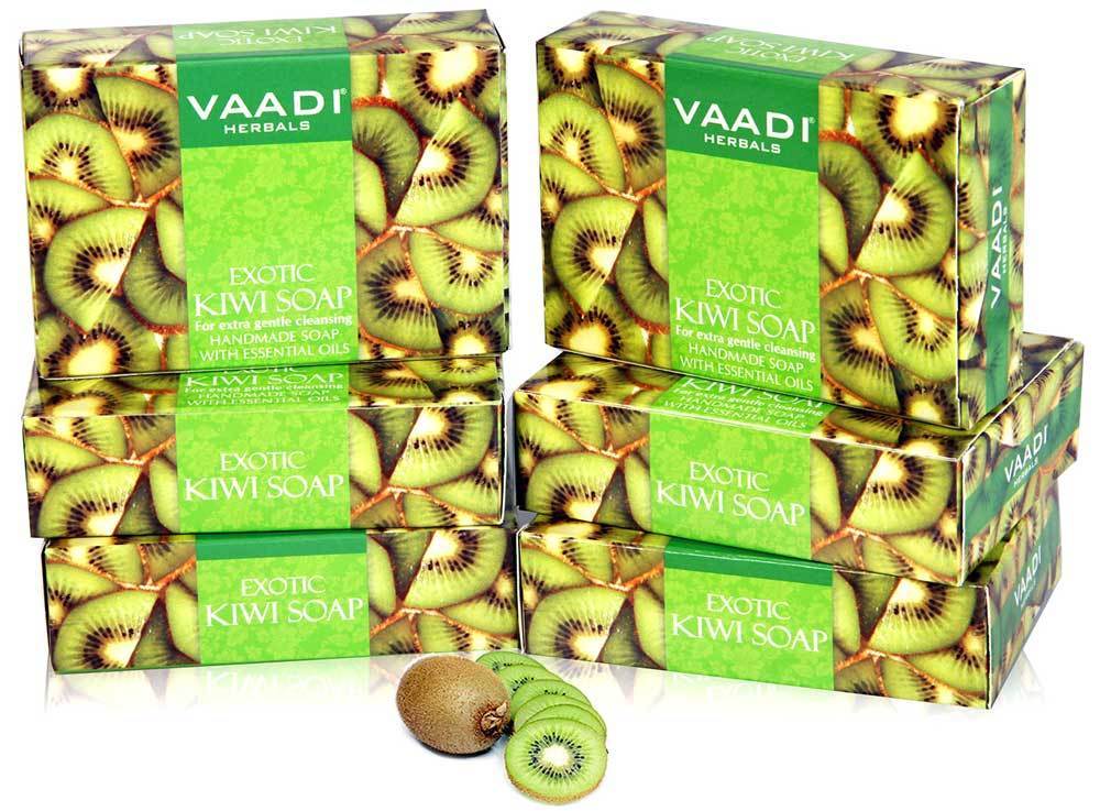 Exotic Organic Kiwi Soap with Green Apple Extract  Gently Clears Skin Makes Skin Glowing (6 x 75 gms / 2.7 oz)