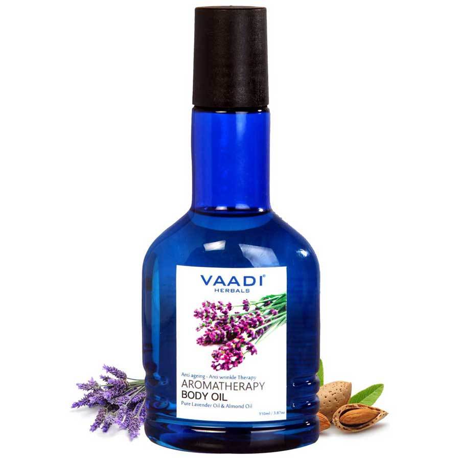 Organic Lavender Body Oil with Almond Extract  Aromatherapy  Anti Ageing Reduces Stress & Depression (110ml /4 fl oz)