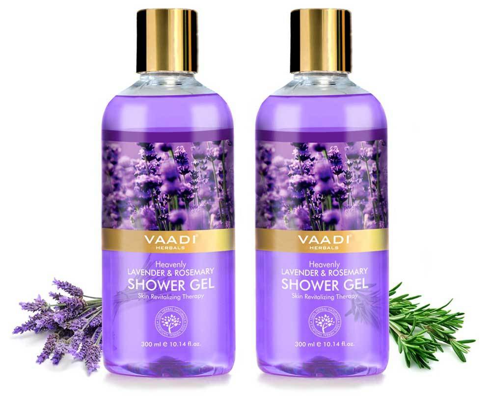 Heavenly Organic Lavender & Rosemary Shower Gel  Skin Rejuvenating Therapy  Relieves Puffiness (2 x 300 ml / 10.2 fl oz)