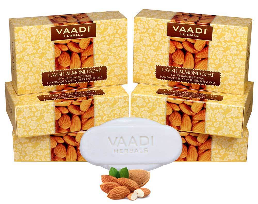 Rehydrating Organic Lavish Almond Soap with Honey & Aloe Vera  Improves Complexion  Keeps Skin Nourished (6 x 75 gms/2.7 oz)