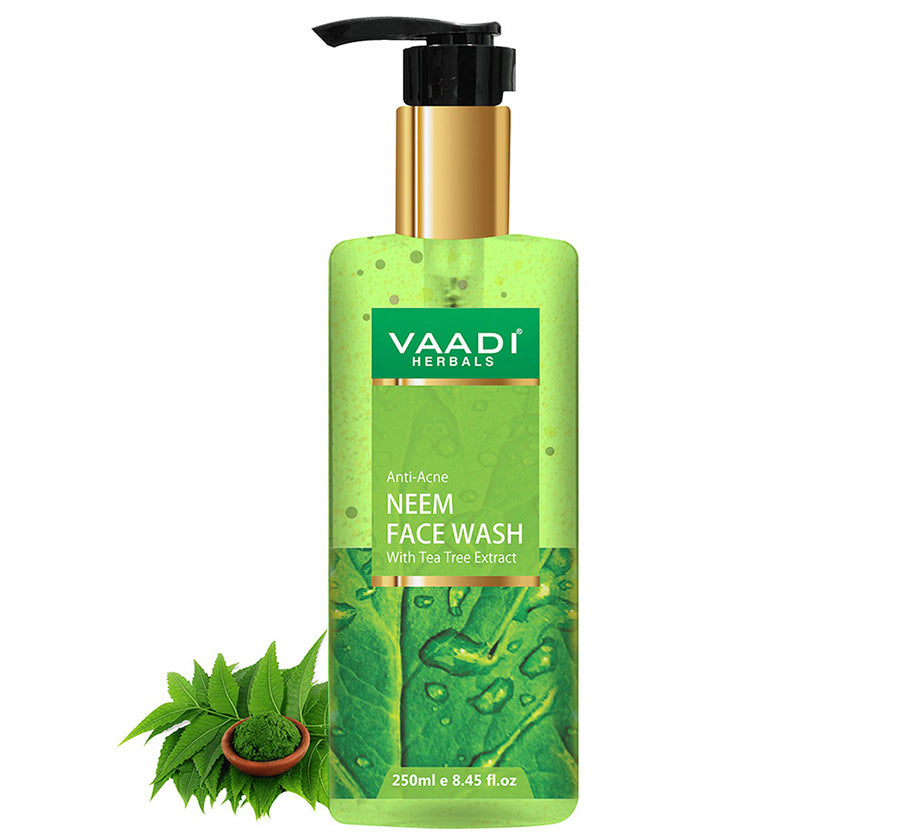 Anti Acne Organic Neem Face Wash with Tea Tree Extract  Controls Acne Heals Skin (250 ml / 8.5 fl oz )