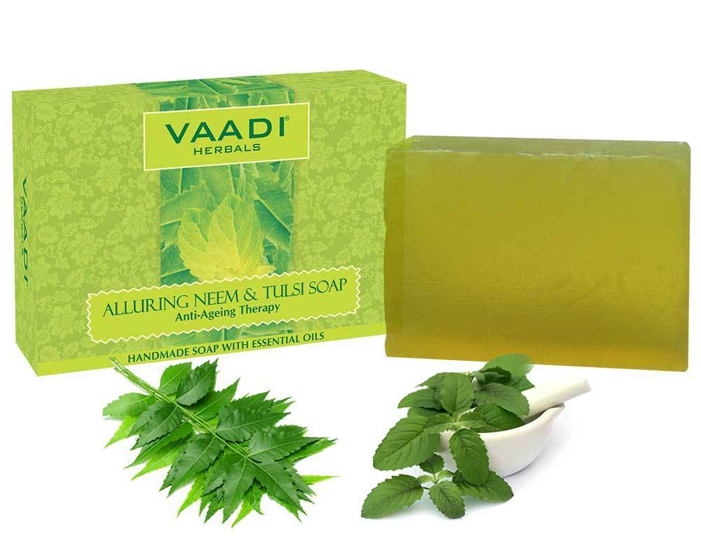 Organic Alluring Neem Tulsi Soap with Aloe Vera, Vitamin E & Tea Tree Oil 
